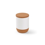 Eco-friendly ceramic mug with cork lid and base, 350 ml white colour second front view