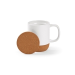 Eco-friendly ceramic mug with cork lid and base, 350 ml white colour front view