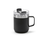 Recycled stainless steel mug with rotating lid, 350 ml black colour