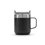 Recycled stainless steel mug with rotating lid, 350 ml black colour side view