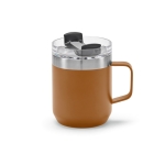 Recycled stainless steel mug with rotating lid, 350 ml camel colour