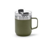 Recycled stainless steel mug with rotating lid, 350 ml military green colour