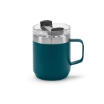 Recycled stainless steel mug with rotating lid, 350 ml petrol blue colour