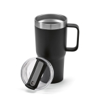 Recycled stainless steel thermal mug, 490 ml black colour second view