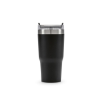 Recycled stainless steel thermal mug, 490 ml black colour front view