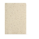 Softcover notebook made from cotton fibre & beer waste, A5 champagne colour front view