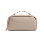 Water-repellent toiletry bag made from recycled leather beige colour rear view