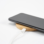 Round bamboo wireless charger, 15W natural colour ambient view