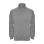 Cotton and polyester sweatshirt with half zipper, 280 g/m², Roly heather light grey colour