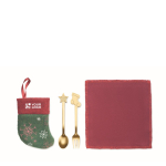 Dessert cutlery and napkin set inside Christmas boot multicolour colour view with print area