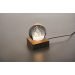 Christmas edition glass ornament with LED light on wooden base wood colour third photographic view