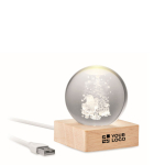 Christmas edition glass ornament with LED light on wooden base wood colour view with print area