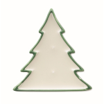 Vegetable wax candle in holder shaped like a Christmas tree green colour third view