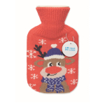 Hot water bottle with Christmas cover, 250ml capacity red colour view with print area