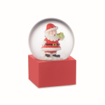 Small glass ornament with Santa Claus inside, with polyresin base red colour