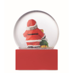 Glass ornament with Santa Claus inside, with polyresin base red colour fourth view