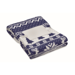 RPET fleece blanket with Christmas design and card, 190 g/m² blue colour