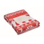 RPET fleece blanket with Christmas design and card, 190 g/m² red colour