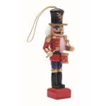 Wooden Christmas ornament in small classic nutcracker shape red colour