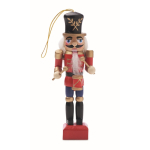 Wooden Christmas ornament in small classic nutcracker shape red colour second view