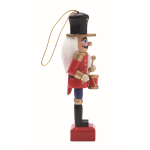 Wooden Christmas ornament in small classic nutcracker shape red colour fourth view