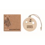 Christmas hanging ornament in ball shape with jute cord wood colour main view