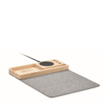 Desk organiser with mouse mat and charger wood colour view with print area