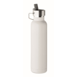 Recycled stainless steel thermal bottle with straw and handle, 660ml white colour