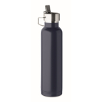 Recycled stainless steel thermal bottle with straw and handle, 660ml navy-blue colour