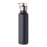 Recycled stainless steel thermal bottle with straw and handle, 660ml navy-blue colour second view