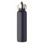 Recycled stainless steel thermal bottle with straw and handle, 660ml navy-blue colour sixth view