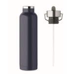 Recycled stainless steel thermal bottle with straw and handle, 660ml navy-blue colour seventh view