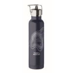 Recycled stainless steel thermal bottle with straw and handle, 660ml navy-blue colour main view