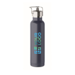 Recycled stainless steel thermal bottle with straw and handle, 660ml navy-blue colour view with print area