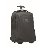 2-in-1 trolley and backpack with 15” laptop compartment black colour view with print area