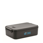 Large recycled PP lunchbox with airtight lid, 2.2L black colour view with print area