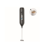 Handheld electric milk frother with matte finish, USB rechargeable black colour view with print area