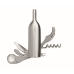 Pocket opener in the shape of a wine bottle with blades matt silver colour