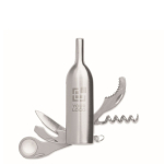 Pocket opener in the shape of a wine bottle with blades matt silver colour view with print area