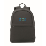 Laptop backpack in recycled materials with trolley strap, 15” black colour view with print area