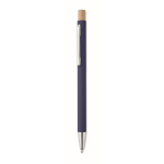 Recycled aluminium pen with bamboo click, blue ink blue colour