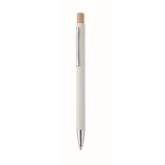 Recycled aluminium pen with bamboo click, blue ink white colour