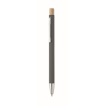 Recycled aluminium pen with bamboo click, blue ink dark grey colour