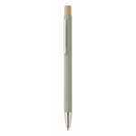 Recycled aluminium pen with bamboo click, blue ink mint green colour