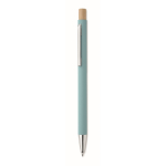 Recycled aluminium pen with bamboo click, blue ink light blue colour