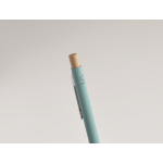 Recycled aluminium pen with bamboo click, blue ink light blue colour