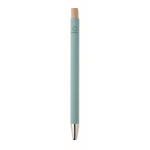 Recycled aluminium pen with bamboo click, blue ink light blue colour fifth view