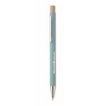 Recycled aluminium pen with bamboo click, blue ink light blue colour main view