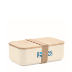 Lunchbox made from corn with bamboo lid and elastic closure, 1L beige colour view with print area