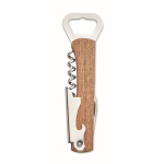 Bamboo bottle opener with dual openers, corkscrew, and cutter wood colour second view